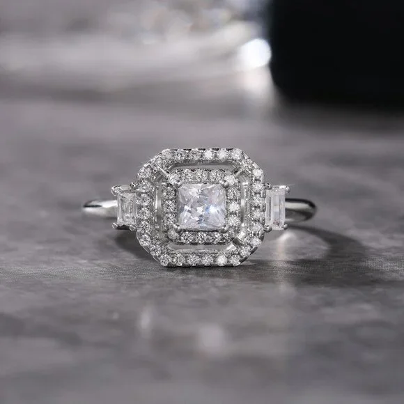 💍New Luxury Engagement Clear Diamond Square Noble Dainty Ring for Women, K782